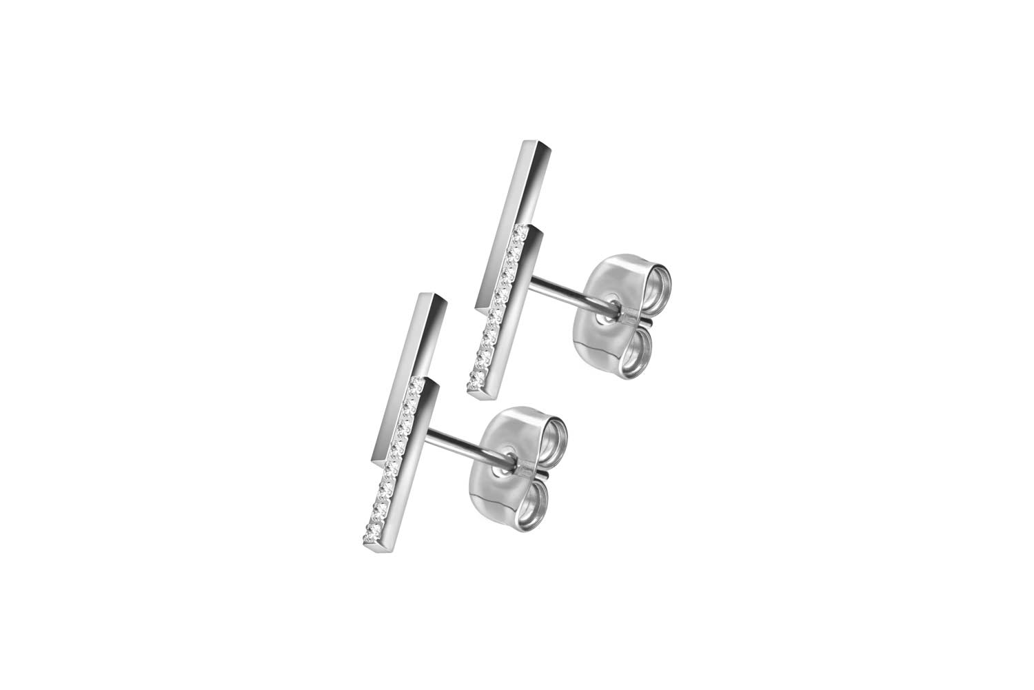 Titan Ohrstecker BALKEN + EINGEFASSTE KRISTALLE von Piercingline